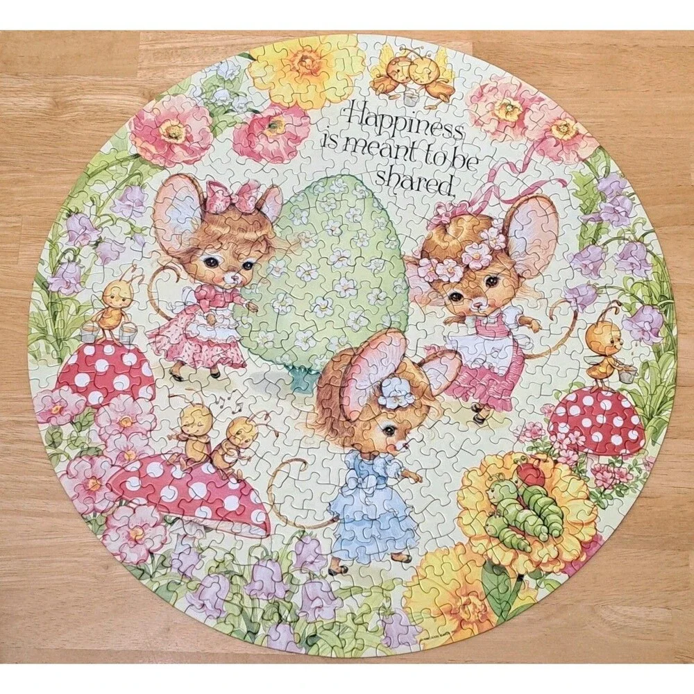 Hallmark Springbok Circular Jigsaw Puzzle Happyland Cute Mice VTG 1983 COMPLETE